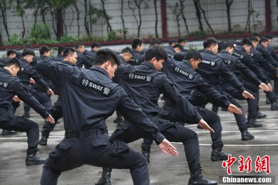 特警队员展示警体拳技能. 陈超 摄